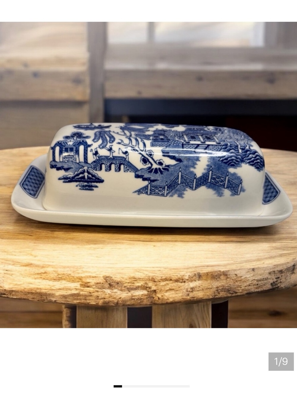 CHURCHILL WILLOW BLUE TRANSFERWARE BUTTER DISH MADE IN ENGLAND